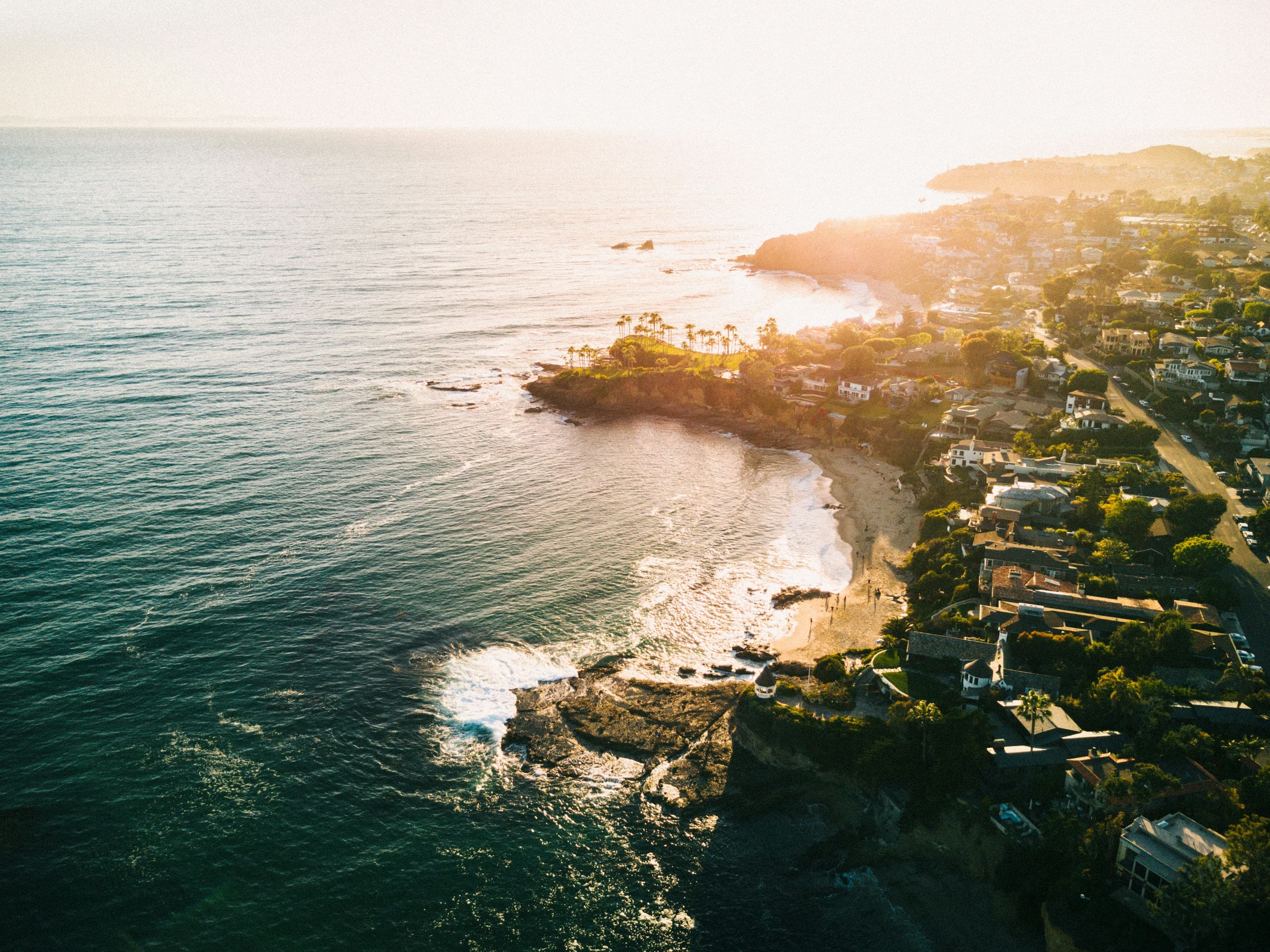 Laguna Beach coves from above at sunset