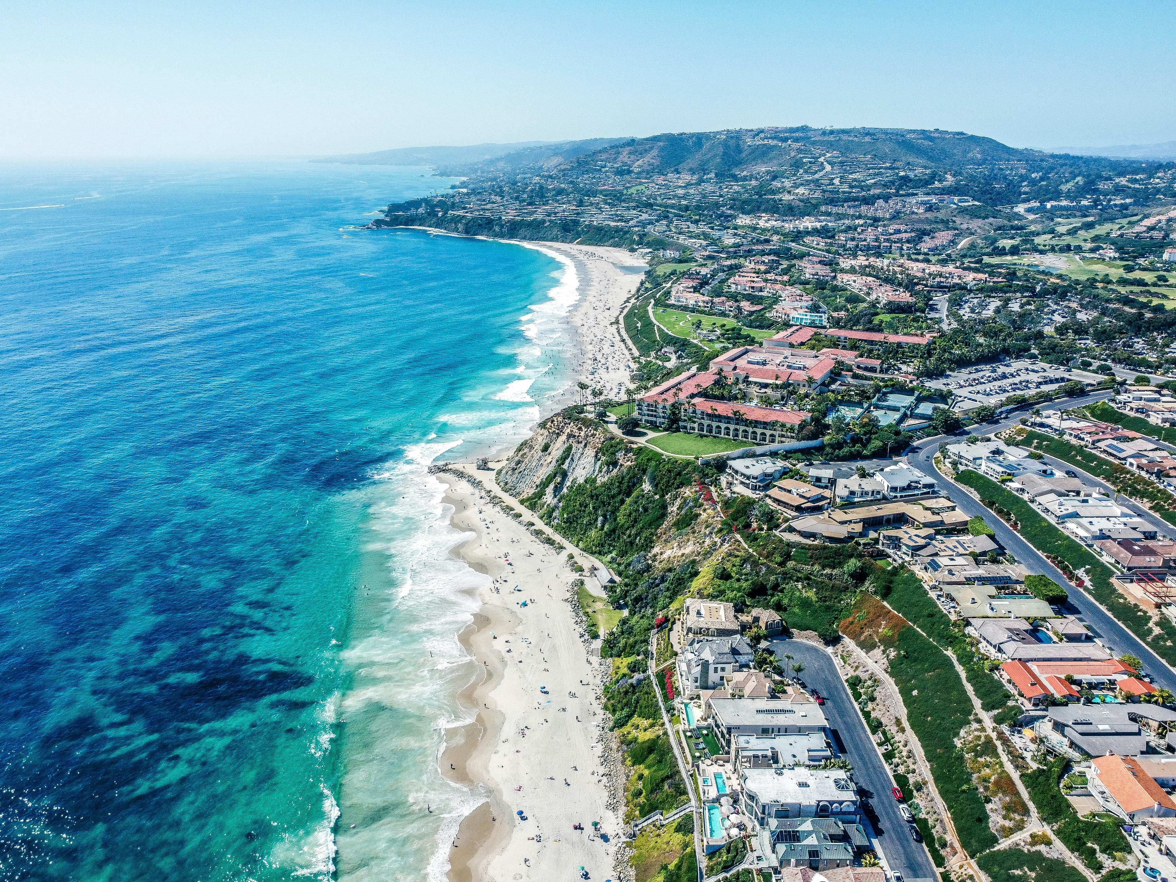 Aerial view of the Dana Point coastline and beach